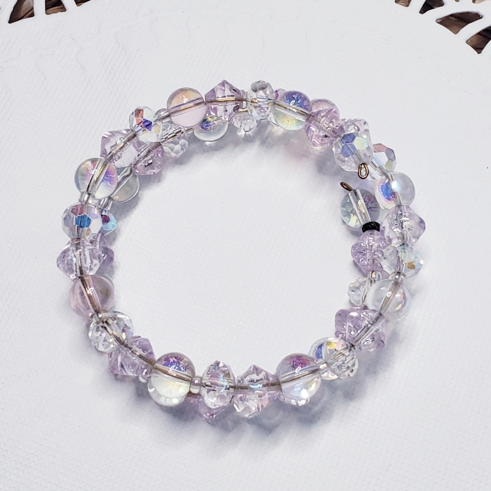 Elegant Iridescent AB Crystal Glass Mixed Beaded Wrap Bracelet 0097 - Picture 2 of 5